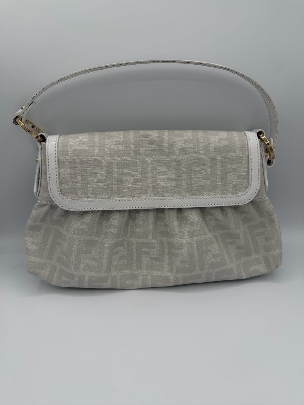Vintage Fendi 2000s White Zucca Small Chef Shoulder Bag - Picture 2 of 6